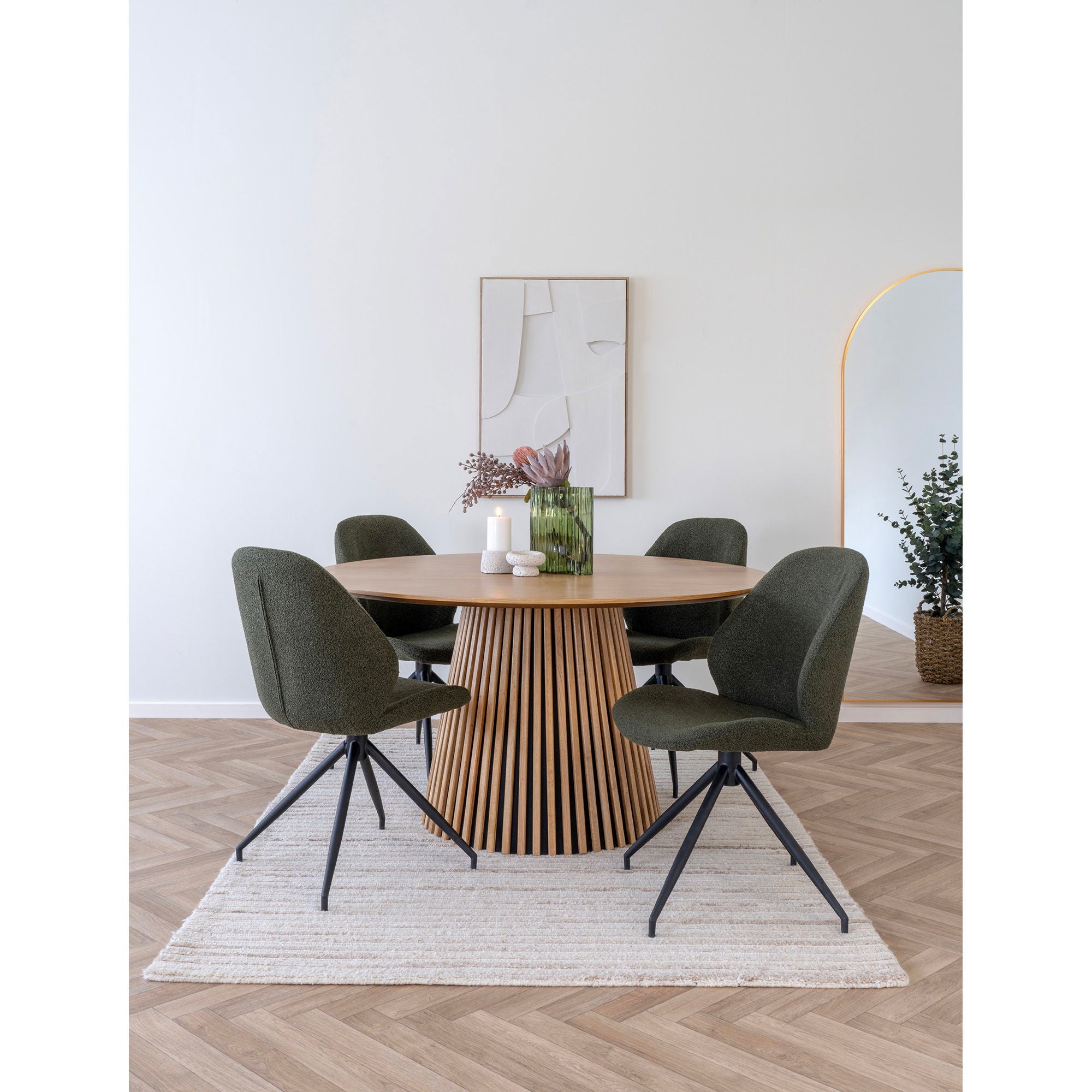 Monte Carlo Dining Chair - Dining Chair with swivel, bouclé, green, black legs, HN1241
